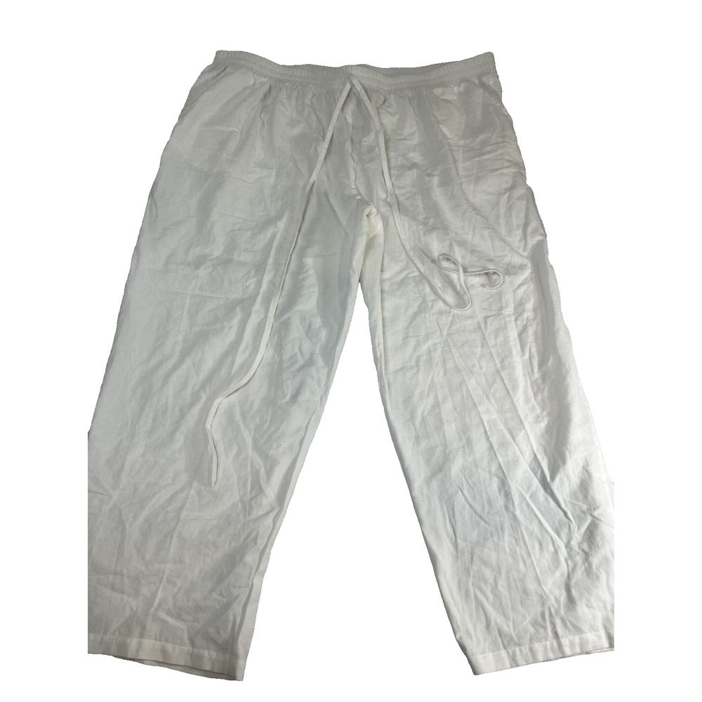 Noracora Women Linen Style Elastic Waist Pants Casual White Size 3X